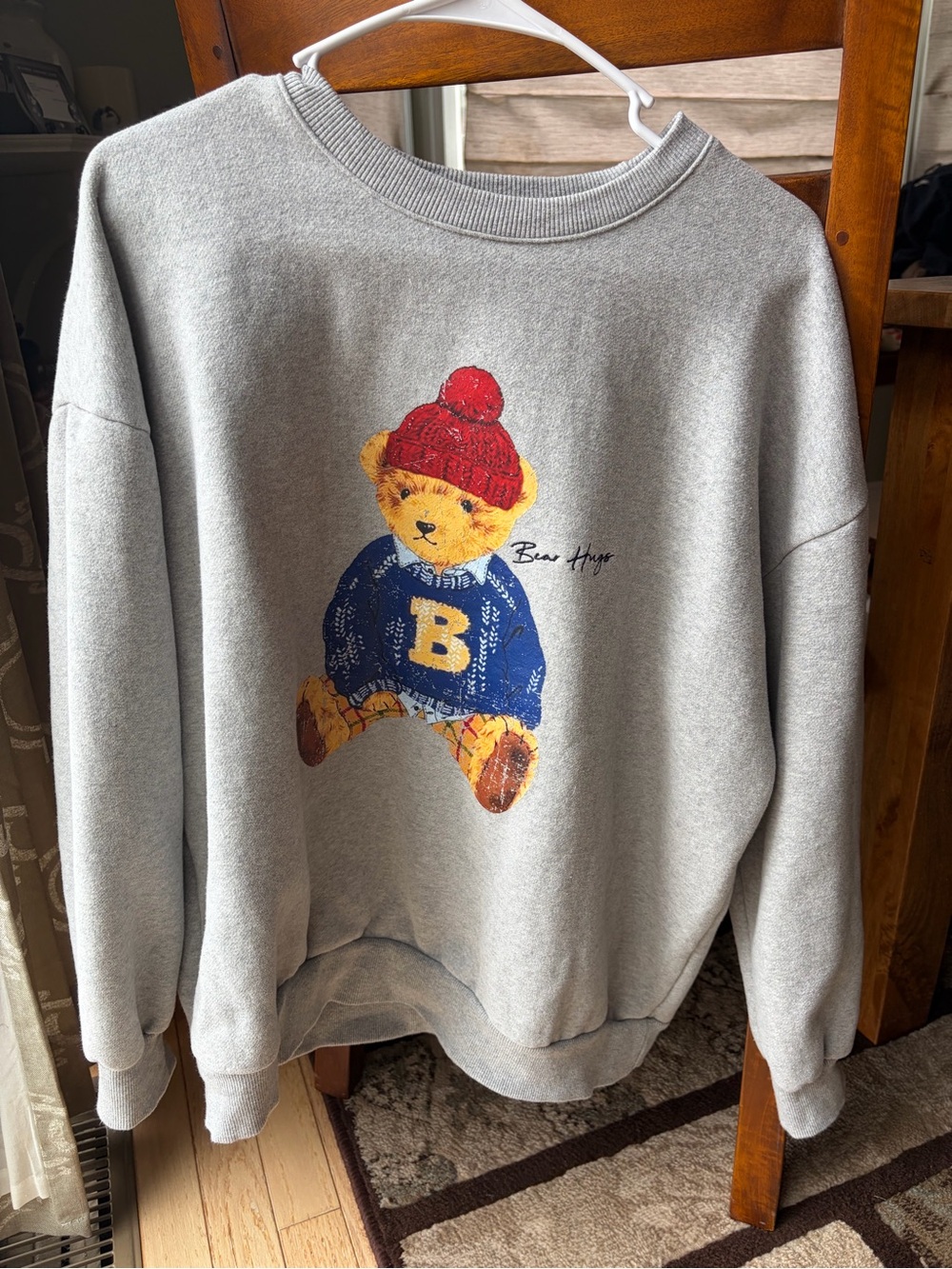 Gray Bear with Red Beanie Graphic Crewneck Sweatshirt